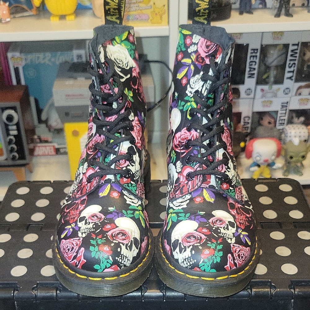 Floral Skull Print Dr Marten Women's Boots